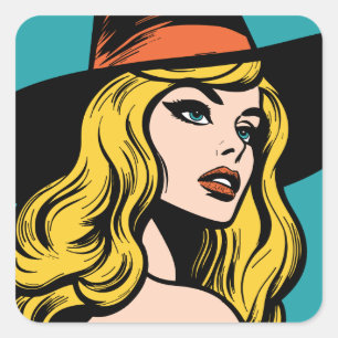 Retro Pop Art Hexe Quadratischer Aufkleber
