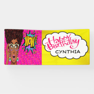 Retro-Pop-Art-Hübsche-Dame-Birthday- Banner