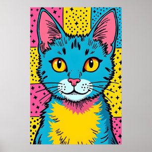 Retro-Pop-Art im Stil der 80er Jahre Blaue Katze Poster