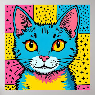 Retro-Pop-Art im Stil der 80er Jahre Blaue Katze Poster