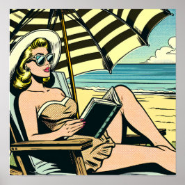 Retro Pop Art Lady am Strand Poster