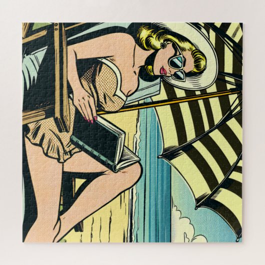 Retro Pop Art Lady am Strand Puzzle (Horizontal)
