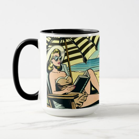 Retro Pop Art Lady Comic Book Style on Vacation Tasse (Links)