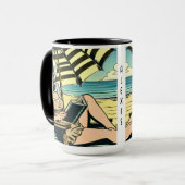 Retro Pop Art Lady Comic Book Style on Vacation Tasse (Vorderseite Links)