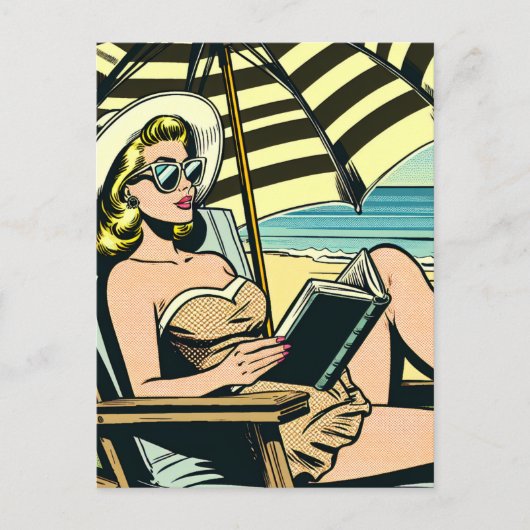 Retro Pop Art Lady | Just Sprichwort Hi Postkarte (Vorderseite)