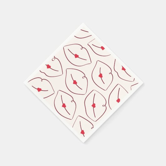 Retro Pop Art Lips & Heart Cherry Red Serviette (Ecke)