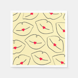 Retro Pop Art Lips & Heart Sunshine Yellow Serviette