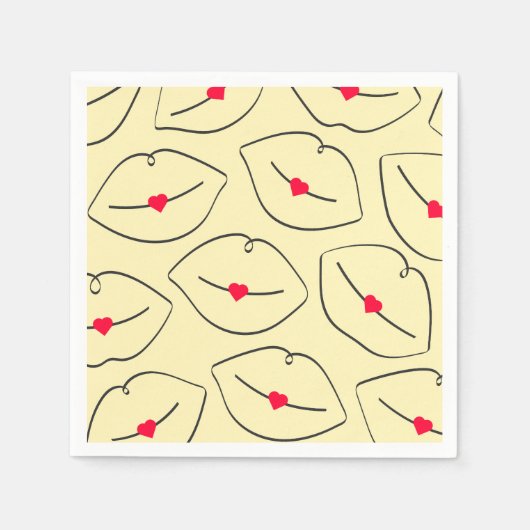 Retro Pop Art Lips & Heart Sunshine Yellow Serviette (Vorderseite)