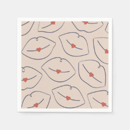 Retro Pop Art Lips & Heart Terracotta Red Serviette