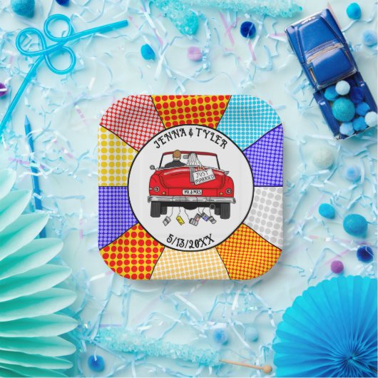 Retro Pop Art Mr & Mrs. | Nur Verheiratet Got Pappteller (Party)