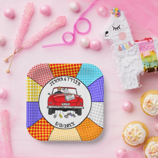 Retro Pop Art Mr & Mrs. | Nur Verheiratet Got Pappteller (Party)