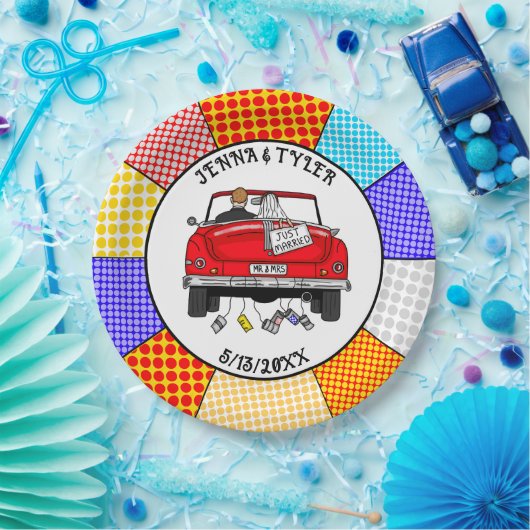 Retro Pop Art Mr & Mrs. | Nur Verheiratet Got Pappteller (Party)