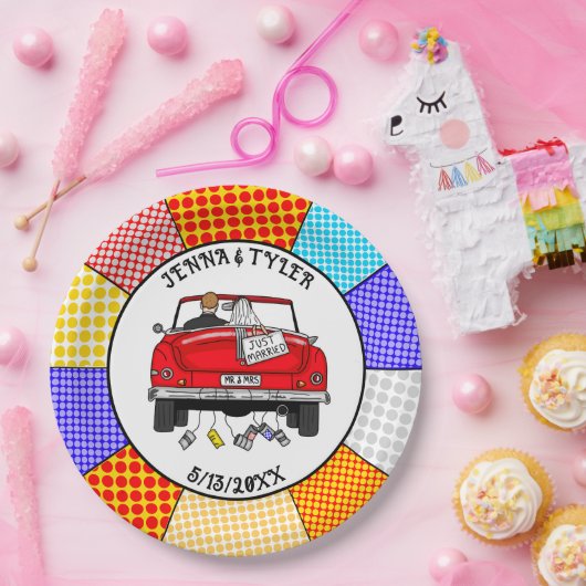 Retro Pop Art Mr & Mrs. | Nur Verheiratet Got Pappteller (Party)