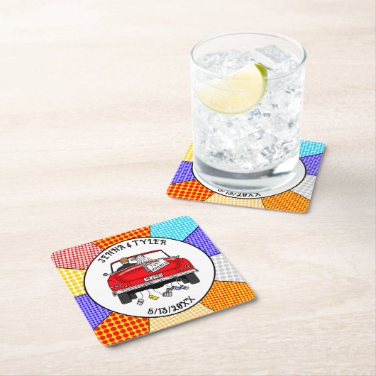 Retro Pop Art Mr & Mrs. | Nur Verheiratet Got Rechteckiger Pappuntersetzer (Vor Ort)