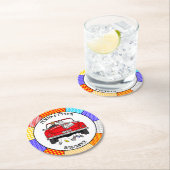 Retro Pop Art Mr & Mrs. | Nur Verheiratet Got Runder Pappuntersetzer (Vor Ort)