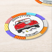 Retro Pop Art Mr & Mrs. | Nur Verheiratet Got Runder Pappuntersetzer (Angewinkelt)