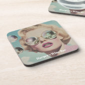 Retro Pop Art Pink und Blue Space Woman Getränkeuntersetzer (Linke Seite)