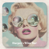 Retro Pop Art Pink und Blue Space Woman Getränkeuntersetzer (Vorderseite)