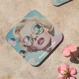 Retro Pop Art Pink und Blue Space Woman Getränkeuntersetzer