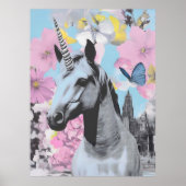 Retro Pop Art Pink und Blue Unicorage Collage Poster (Vorne)