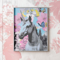 Retro Pop Art Pink und Blue Unicorage Collage