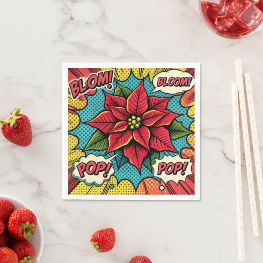 Retro Pop Art Poinsettia Comic Buchdekoupage Serviette (Beispiel)