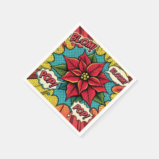 Retro Pop Art Poinsettia Comic Buchdekoupage Serviette (Ecke)
