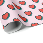 Retro Pop Art Red Blue Beige Herzmuster Geschenkpapier (Rolleneckpunkt)