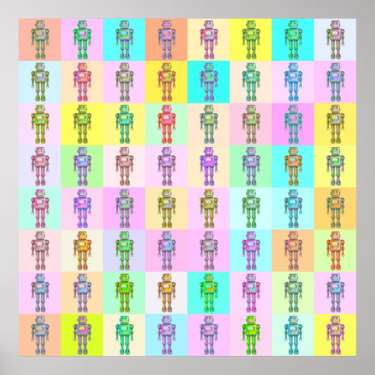Retro Pop Art Robots v1 Poster (Vorne)