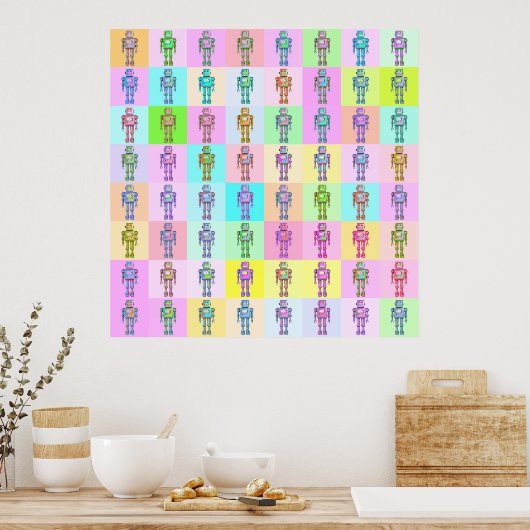 Retro Pop Art Robots v2 Poster (Küche)