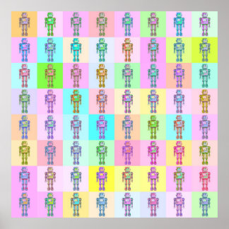 Retro Pop Art Robots v2 Poster