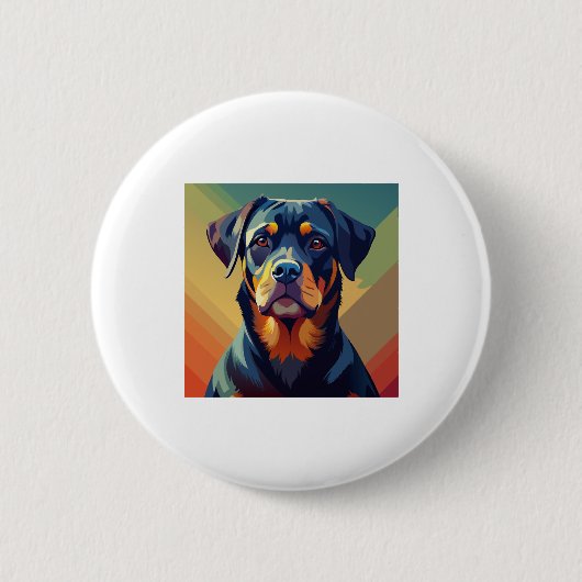 Retro-Pop-Art-Rottweiler – Farbporträt eines Hunde Button (Vorderseite)