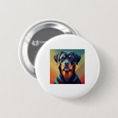 Retro-Pop-Art-Rottweiler – Farbporträt eines Hunde Button (Vorne & Hinten)