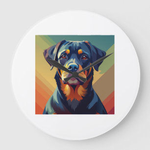 Retro-Pop-Art-Rottweiler � Farbporträt eines Hunde Große Wanduhr