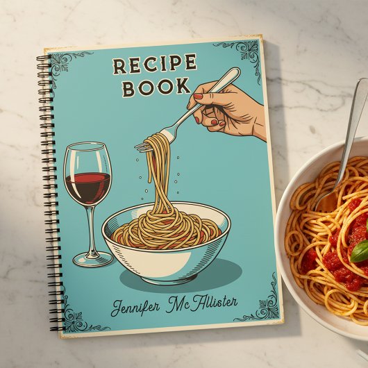 Retro Pop Art Spaghetti & Wine Cooking Recipe Notizblock