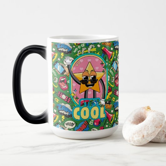 Retro Pop Art "Stay Cool" Morph Mug Verwandlungstasse (Mit Donut)