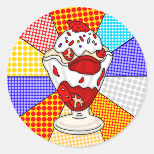 Retro Pop Art Strawberge Ice Runder Aufkleber
