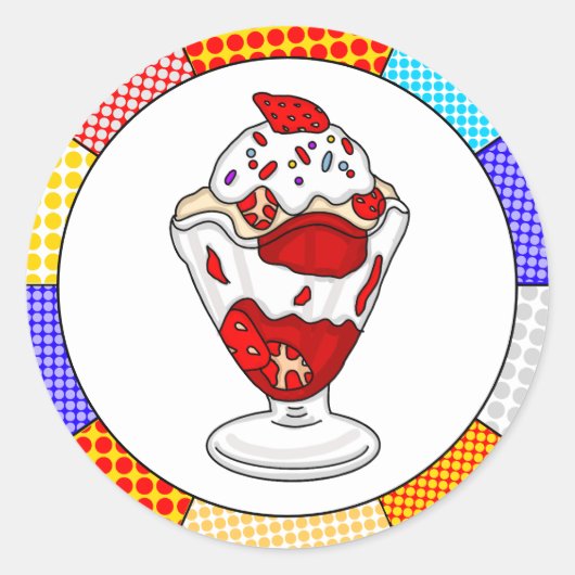 Retro Pop Art Strawberge Ice Runder Aufkleber (Vorderseite)