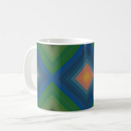 Retro Pop Art Strip Diamant Muster Kaffeetasse (Vorderseite Links)