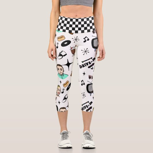 Retro Pop Art Style 1950er Style Graphics Capri Leggings (Vorderseite)