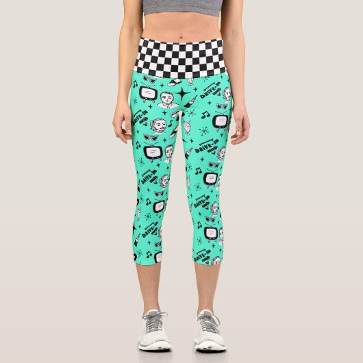 Retro Pop Art Style 1950er Style Graphics Capri Leggings (Vorderseite)