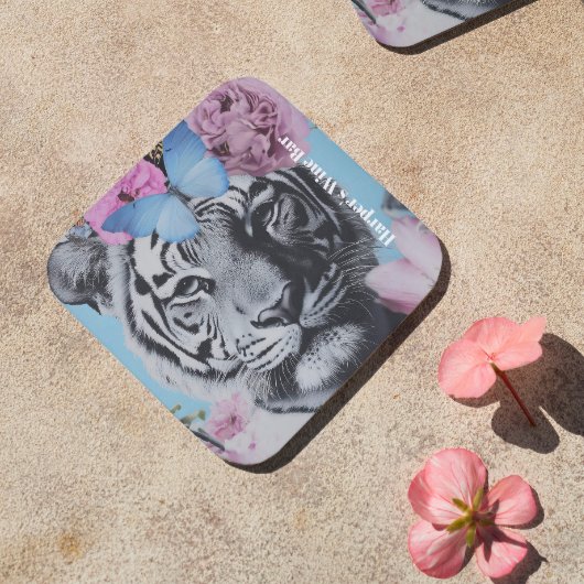 Retro Pop Art Tiger und Schmetterlinge Collage Getränkeuntersetzer