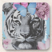 Retro Pop Art Tiger und Schmetterlinge Collage Getränkeuntersetzer (Vorderseite)