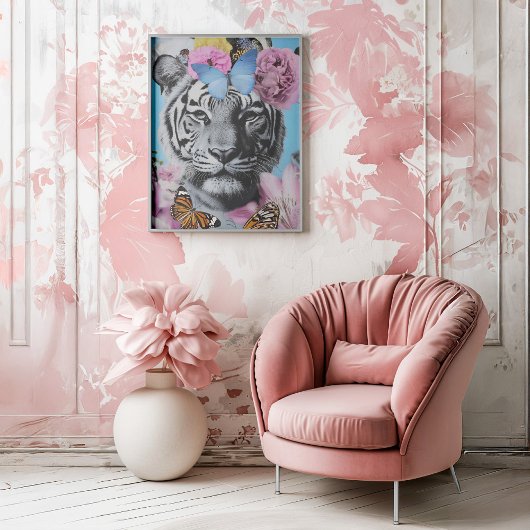 Retro Pop Art Tiger und Schmetterlinge Collage Poster