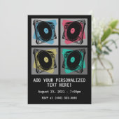 Retro Pop Art Turntable Einladung (Stehend Vorderseite)