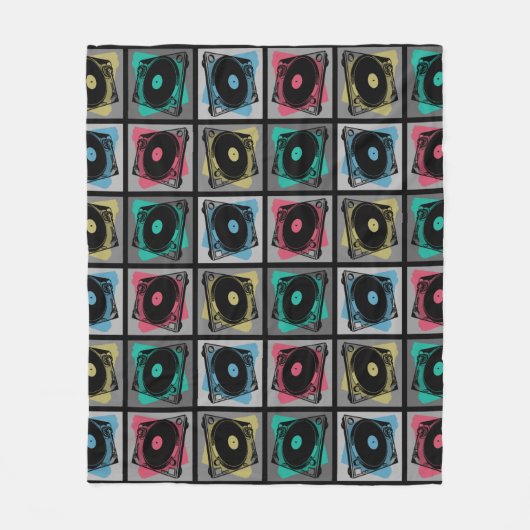 Retro Pop Art Turntable Fleecedecke (Vorderseite)