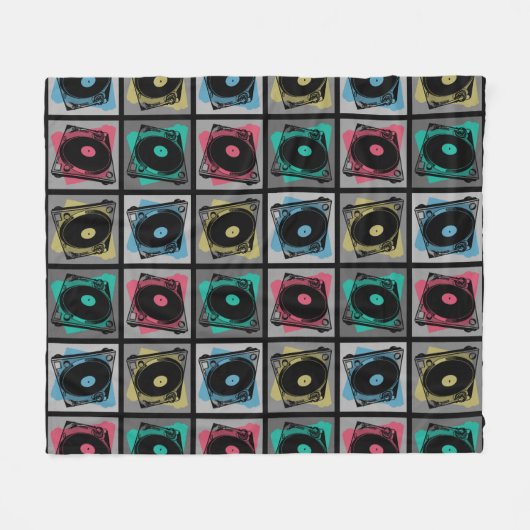 Retro Pop Art Turntable Fleecedecke (Vorderseite (Horizontal))