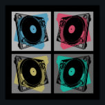 Retro Pop Art Turntable Poster<br><div class="desc">Es gab einen Tag, an dem Vinyl-Alben die einzige Möglichkeit waren, Ihre Musik zu hören, eine Seite nach der anderen. Die Turntable und Vinyl-Platten machen heutzutage einen Aufschwung. Vier Quadrate in hellen bis mittelgrauen Farbtönen bilden den Hintergrund für das Design der Retro Pop Art Turntable. Auf jedem Quadrat gibt es...</div>