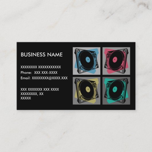 Retro Pop Art Turntable Visitenkarte (Vorderseite)