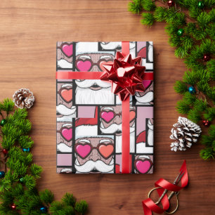 Retro-Pop-Art-Weihnachtsmann-Herzbrille-Comic-Stil Geschenkpapier